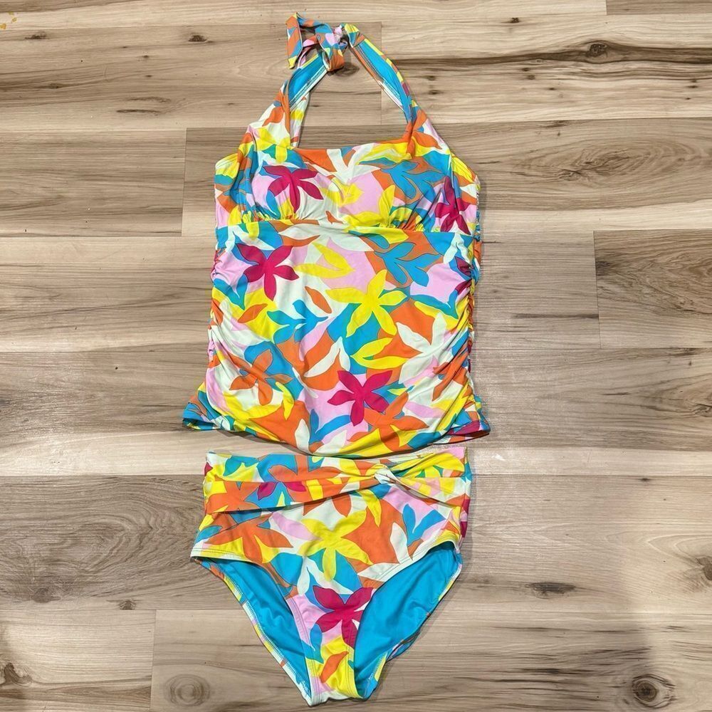 Lands End Flutter Tankini Two Piece Swimsuit Women’s 10/12